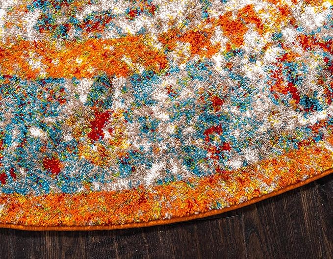 Unique Loom Rosso Collection Vintage, Traditional, Bohemian, Geometric, Distressed, Southwestern Area Rug, 8' 0" x 8' 0", Beige/Orange