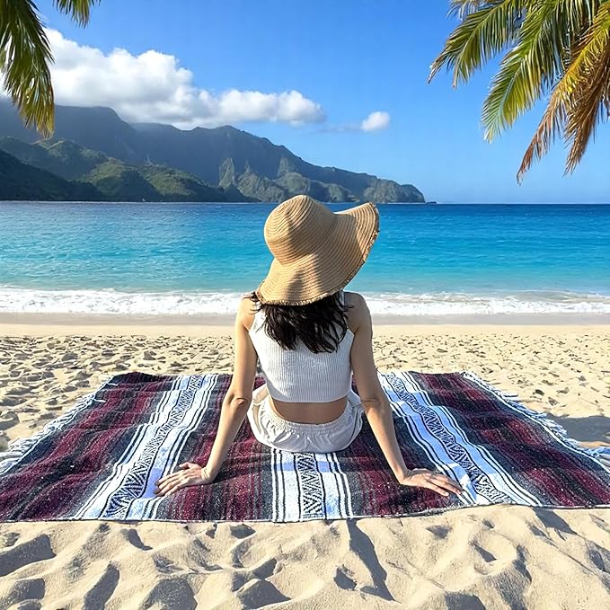 Traditional Handwoven Mexican Blanket, Large Falsa Serape - Soft & Durable - Vibrant Beach, Picnic, Yoga & Camping Mat - Lightweight Boho Throw 70"x50" (Rust)