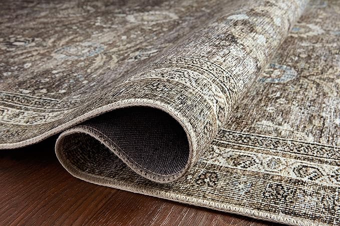 Loloi Layla Collection LAY-13 Antique/Moss 2'-6" x 12'-0" .13" Thick Runner Rug, Soft, Durable, Vintage Inspired, Distressed, Low Pile, Non-Shedding, Easy Clean, Printed, Living Room Rug