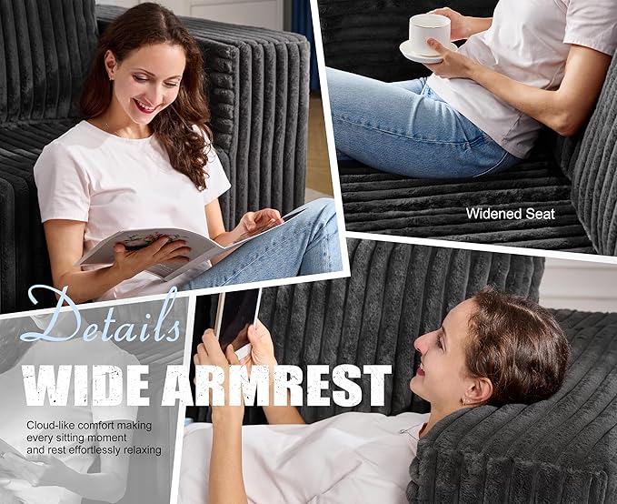 Modular Sectional Sofa 2 Seater Loveseat Modular Couch with Deep Seat Memory Foam Cloud Chair with Pillows Oversized Sectional Sofa for Living Room Bedroom (Strip Grey, Loveseat)