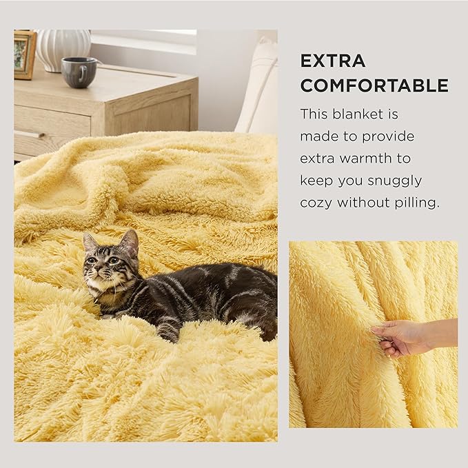 Bedsure GentleSoft Fluffy Yellow King Size Blanket for Bed, Thick Soft Sherpa Faux Fur Fleece Bedding Fuzzy Plush Winter Warm Heavy Big Large King Blanket, Cozy Yellow Gifts for Men Women, 108x90