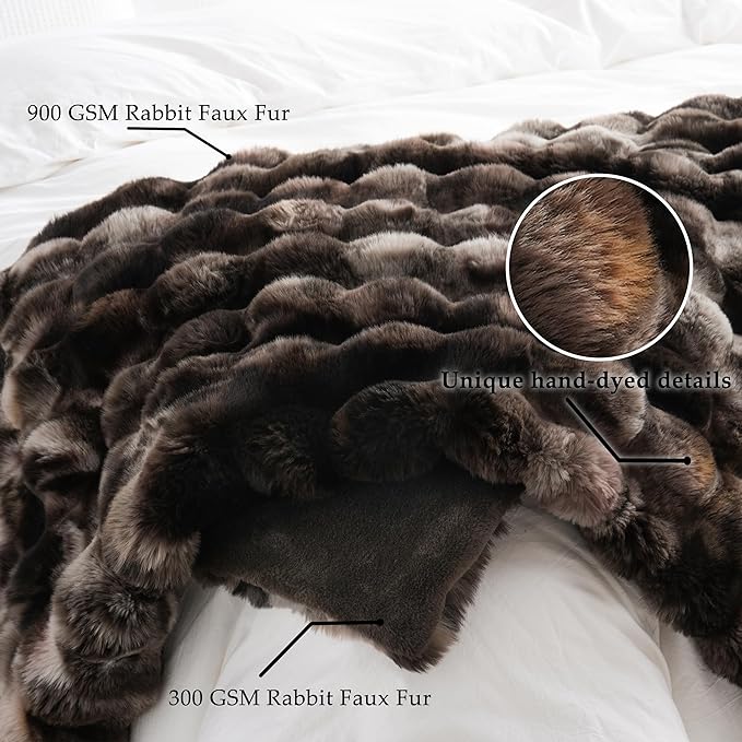 BENVWE Fluffy Faux Fur Throw Blanket for Couch, Soft Plush Thick Cozy Fuzzy Luxury Minky Bubble Blanket for Home Living Room Decor Gift for Women, Tie-dye Coffee, 50" x 60", 1100GSM