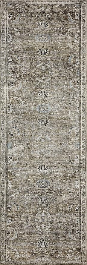 Loloi Layla Collection LAY-13 Antique/Moss 5'-0" x 7'-6" .13" Thick Area Rug, Soft, Durable, Vintage Inspired, Distressed, Low Pile, Non-Shedding, Easy Clean, Printed, Living Room Rug
