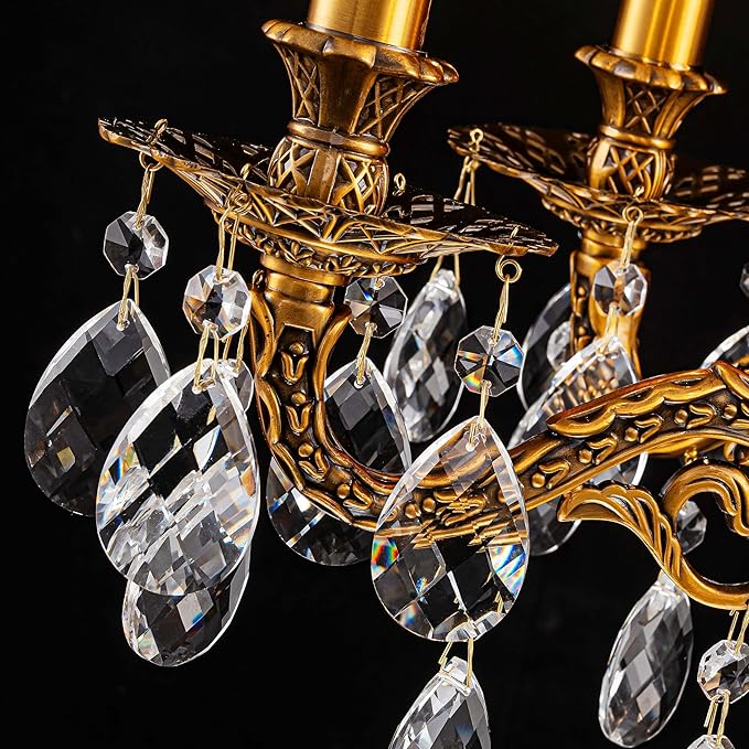 French K9 Crystal Maria Theresa Chandeliers, Luxury Vintage Pendant Light Fixture for Dining Room, Living Room, D18.3*H21~68 inch (Adjustable), Clear Crystal & Antique Bronze Finish Frame