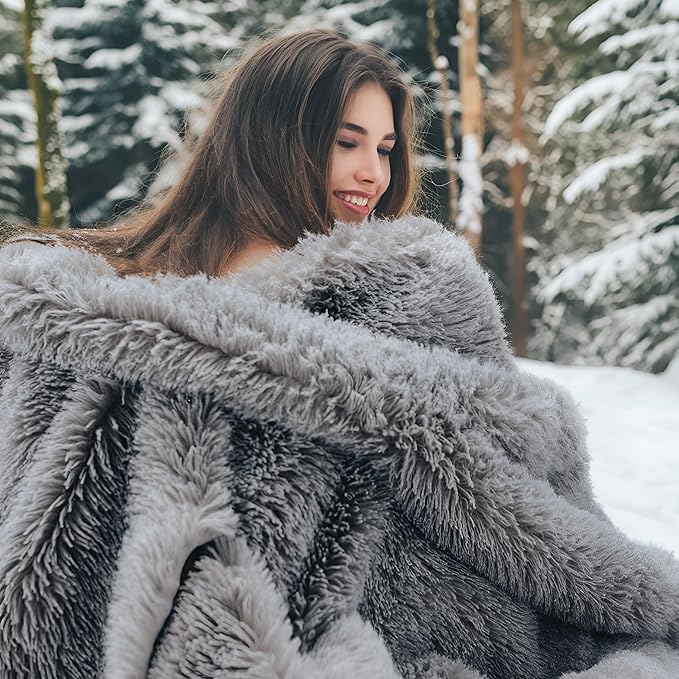 Bedsure GentleSoft Fluffy Grey Throw Blanket, Grey Decor Cozy Gifts for Women Men, Soft Sherpa Fleece Fuzzy Plush Thick Warm Minky Faux Fur Throw Blanket for Couch Bed Sofa, Gray Gifts for Dad, 50x60