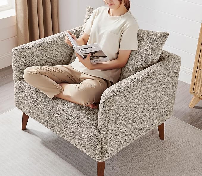 Oversized Accent Chair Modern Boucle Armchair for Living Room- 37" Wide Accent Chair with Solid Wood Legs, Camel Upholstered Lounge Chair for Bedroom & Office, Cozy Reading Chair (Easy Assembly)