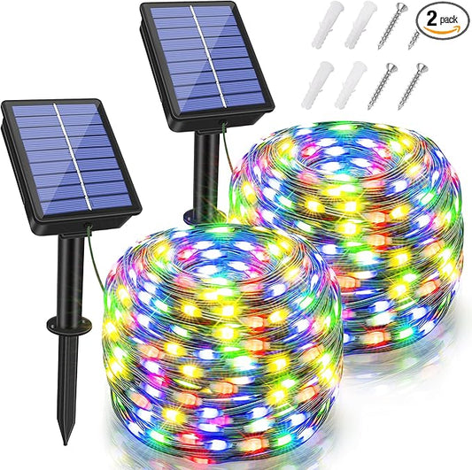 2 Pack Solar String Lights Total 240LED 80FT, IP67 Waterproof Solar Lights for Outside with 8 Modes, Upgraded Solar Panel Fairy Lights for Garden Party Wedding Decorations (Multicolor) โฆ