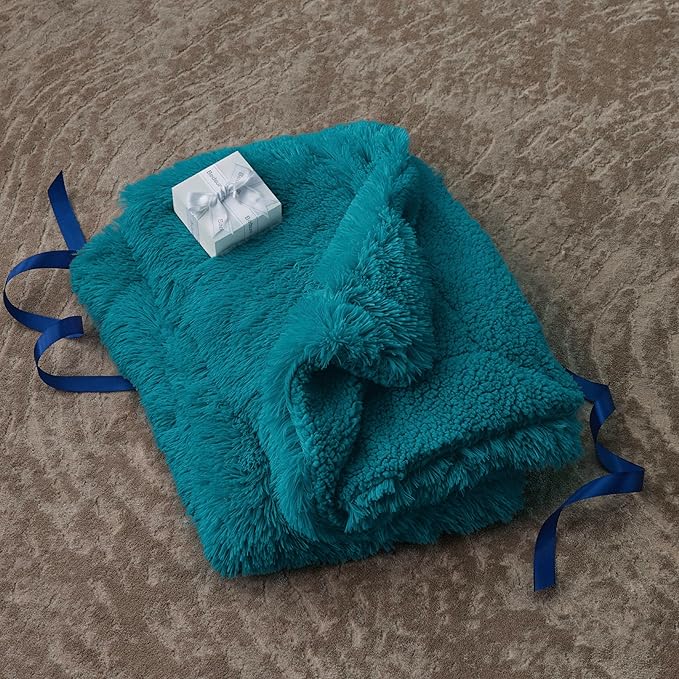 Bedsure GentleSoft Fluffy Turquoise Teal Throw Blanket, Teal Decor Cozy Gifts for Women Men, Soft Fuzzy Sherpa Fleece Plush Thick Warm Faux Fur Throws for Couch, Aqua Blanket Gifts for Mom, 50x60
