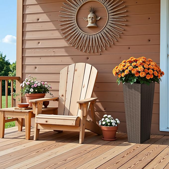 Devoko Resin Tall Planters for Outdoor Plants Set of 2, Large Taper Outdoor Planter Pots with 4 Drainage Holes, Flower Pots Modern Decor for Porch, Patio, Backyard, Home Garden (Brown, 24")