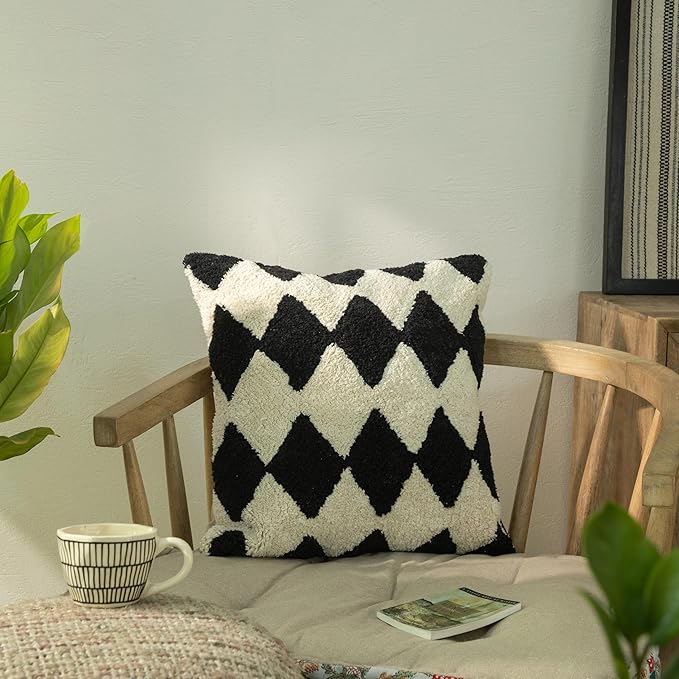 Tufted Boho Pillow Covers 18X18 Inch Throw Pillow Covers Decorative Cushion Cover Exquisitely Crafted with Hand-Finished Tuft Farmhouse Pillow Case for Couch Sofa Bed Living Room Bedroom