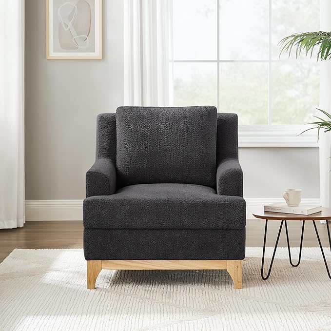 Oversized Accent Chair, Modern Boucle Armchair with Wood Legs, Modern Reading Chair with Thick Cushion, Comfy Chairs for Living Rooms, Bedrooms, Reading nooks and Apartments