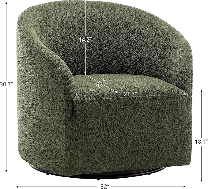 KINWELL 32" Wide Modern Boucle Swivel Barrel Chairs Set of 2, No Assembly Round Upholstered Swivel Accent Armchairs for Living Room, Bedroom (Green)