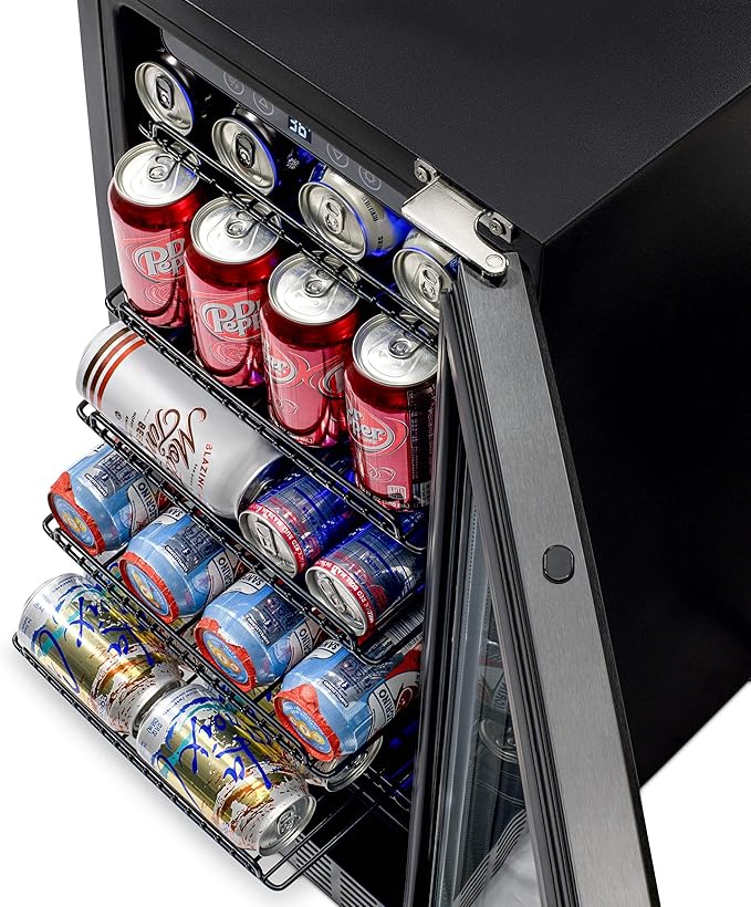 Newair 24" Wine and Beverage Refrigerator 20 Bottle and 70 Can Capacity, Built-in or Freestanding Cooler, Dual Zone Fridge in Stainless Steel with Splitshelf
