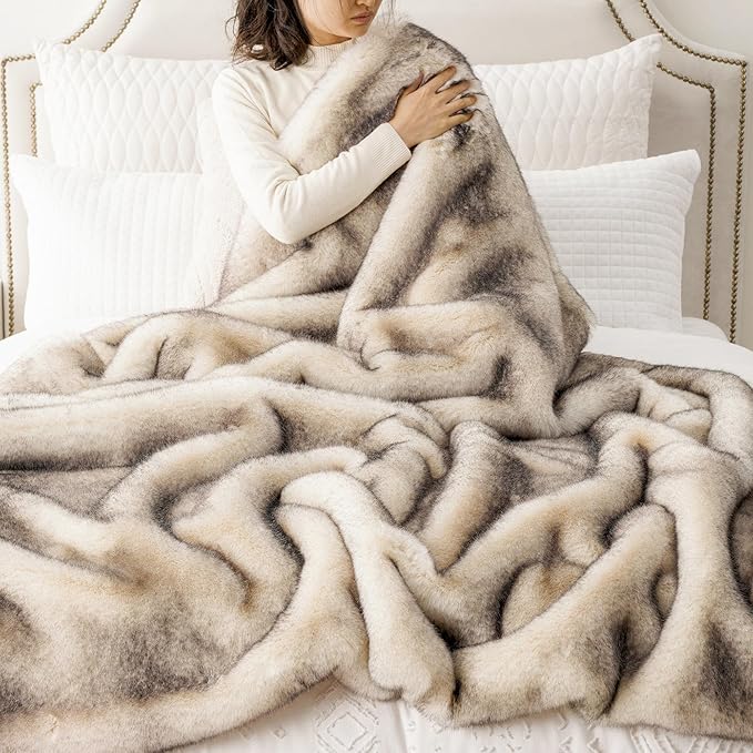 BATTILO HOME Luxury Fluffy Faux Fur Throw Blanket, Cozy Soft Warm Fur Blanket for Couch, Sofa, Chair, Bed, Plush Fuzzy Fur Throws with Long Pile & Brushed Tips, 50"x60"