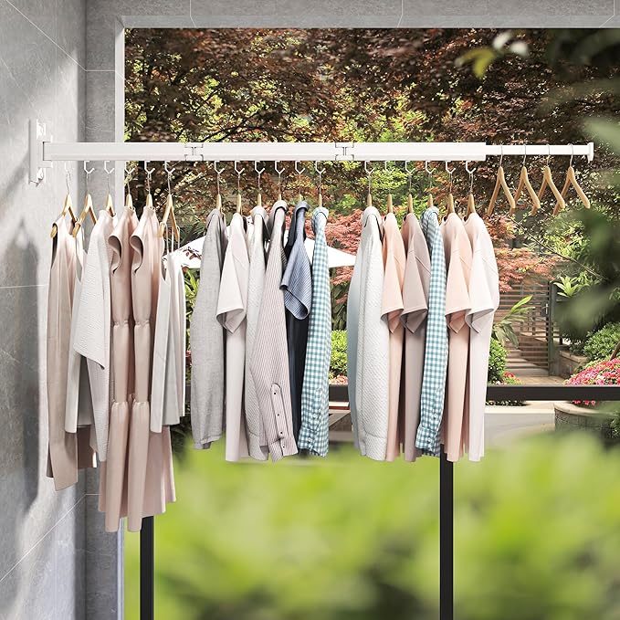 Laundry Rack Wall Mounted,Clothes Drying Rack,Drying Rack Clothing,Clothes Rack,Laundry Hanger Rack,Laundry Drying Rack,Drying Rack Wall Mounted,Retractable ,Collapsible,White Color(J-type Hooks)