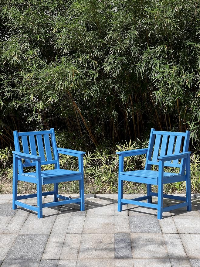 Patio Dining Chair Set of 2, HDPE Outdoor Dining Chair, Ergonomic HDPE Dining Chairs with Deep Seating, All Weather Outdoor Chairs Furniture for Backyard, Deck, Garden, Poolside, Sky Blue