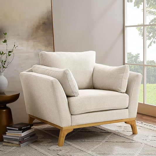 Large-Sized Accent Chair, Thick Cushion Bedroom Reading Chair, Comfortable Living Room Single Sofa, Linen Gray