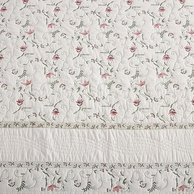 MarCielo 3-Piece 100% Cotton Oversized Bedspread Lightweight Quilt Coverlet Embroidery Farmhouse Bedding Set(TC Soft White,Oversized King (118"x106"))