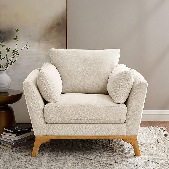 Large-Sized Accent Chair, Thick Cushion Bedroom Reading Chair, Comfortable Living Room Single Sofa, Linen Gray