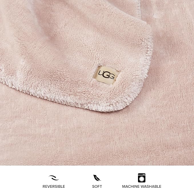 UGG Whitecap Plush Throw Blanket Fleece Lightweight Soft Throw for Couch or Bed Luxury Home Decor for Living Room Washable Hypoallergenic Blankets for Dorm Decor, 50-inch x 70-inch, Light Pink Quartz