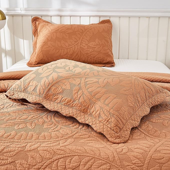 MarCielo 3-Piece 100% Cotton Oversized Bedspread Lightweight Quilt Coverlet Embroidery Farmhouse Bedding Set T0 (Royal Orange, Oversized King (118"x106"))