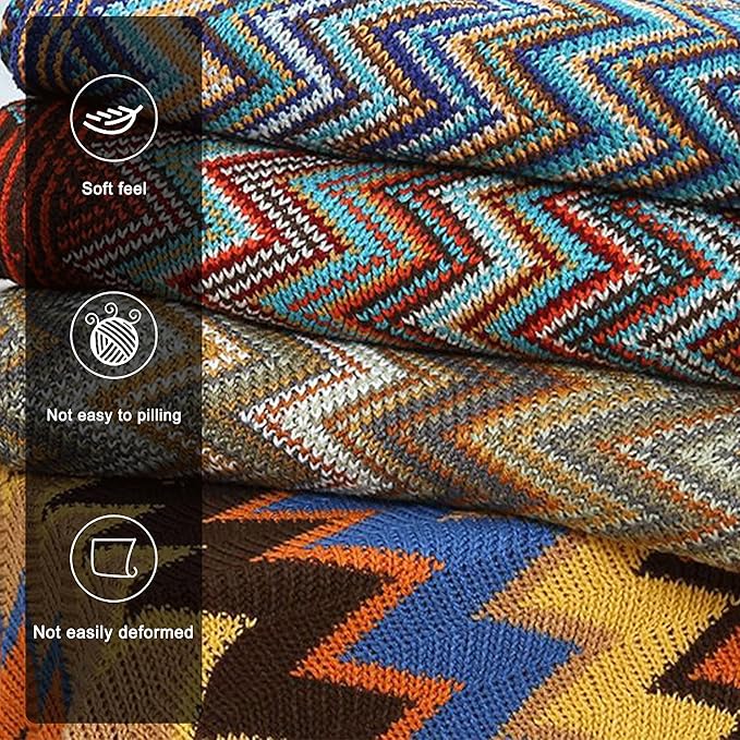 Boho Throw Blanket - Bohemian Fringe Tassels, for Bed Couch Soft ChairBlanket Double Sided (50"x70") (Khaki)