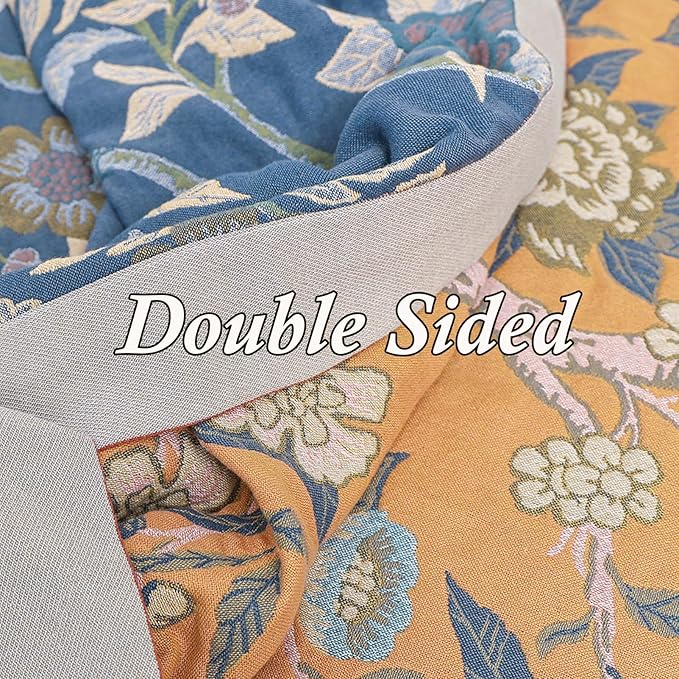 Snycler Boho Throw Blanket for Bed - 100% Cotton Ultra Soft Rustic Quilt Blanket Orange Bird Floral Printed Farmhouse Decor Bed Blankets, 60"×80" All Season Rustic Throw for Sofa Couch Chair