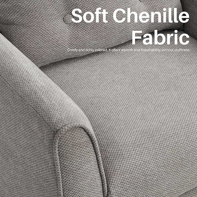 Mid Century Modern Accent Chairs, Chenille Grey Upholstered Armchair,Living Room Chairs with Wooden Legs, Side Single Sofa Chair for Bedroom, Office Cafe Waiting Room Apartment