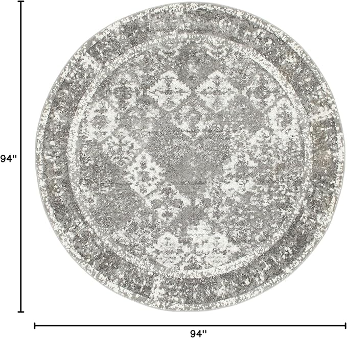 Unique Loom Rosso Collection Vintage, Traditional, Bohemian, Geometric, Distressed, Southwestern Area Rug, 8' 0" x 8' 0", Gray/Ivory