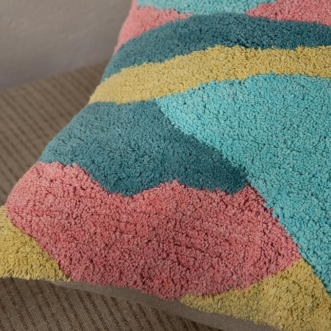 Tuffting Embroidery Decorative Throw Pillow Cover, 18 x 18 inches (Multi)