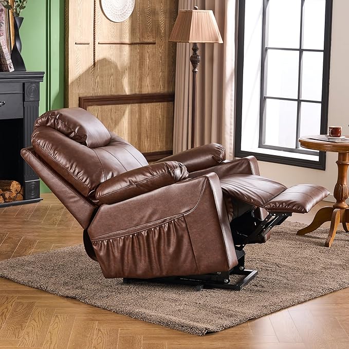 SALOHZA Power Lift Recliner Chair for Elderly with Massage and Heat for Living Room, Electric Recliner Chair for Adults with USB/Type C Port/Cup Holders, PU Faux Leather, Dark Brown