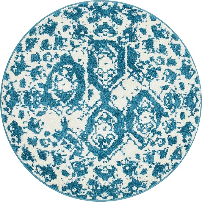 Unique Loom Rosso Collection Vintage Traditional Distressed Blue Round Rug (3' 3 x 3' 3)