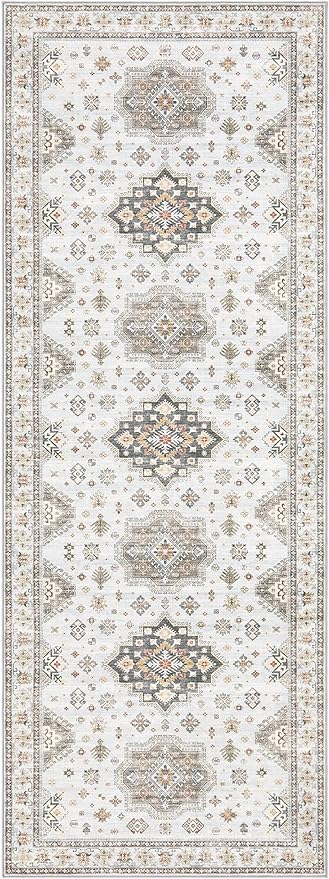 Washable 2x6 Runner Rug - Area Rugs Neutral Vintage Distressed Floral Farmhouse Boho Large Soft Floor Rug Indoor Carpet for Hallway Entryway Bedroom Kitchen - Blue Brown