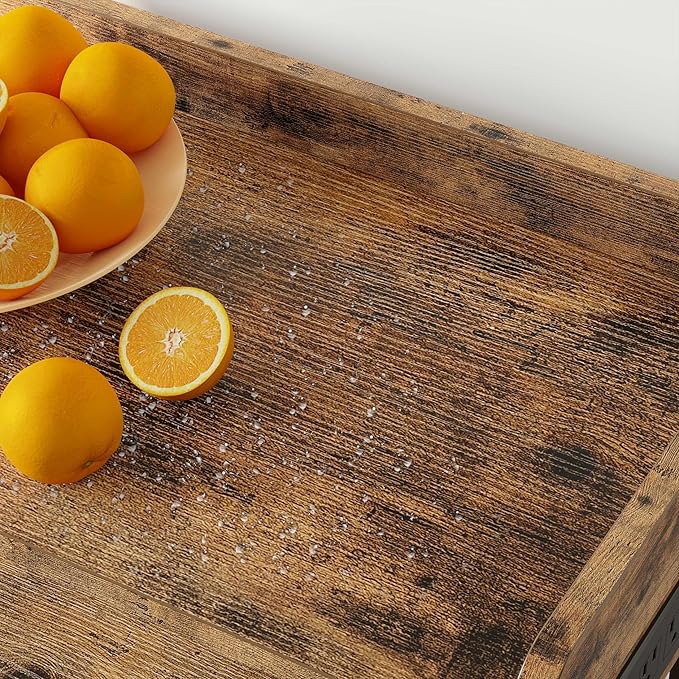 IRONCK Console Table, Sofa Table with Power Outlet, Farmhouse Hallway Table for Entryway, Living Room, Height Adjustable, Easy Assembly, Rustic Brown,32"