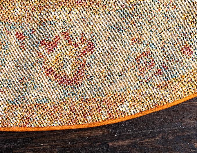 Unique Loom Rosso Collection Vintage, Traditional, Bohemian, Geometric, Distressed, Southwestern Area Rug, 8' 0" x 8' 0", Beige/Orange