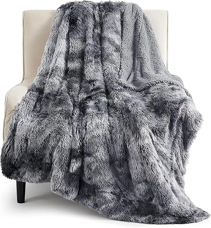 Bedsure GentleSoft Fluffy Fuzzy Faux Fur Throw Blanket, Soft Sherpa Fleece Cozy Gifts for Women, Grey Room Decor for Men Plush Blanket for Couch Bed, Thick Warm Minky Gifts for Girls Boys Teenages