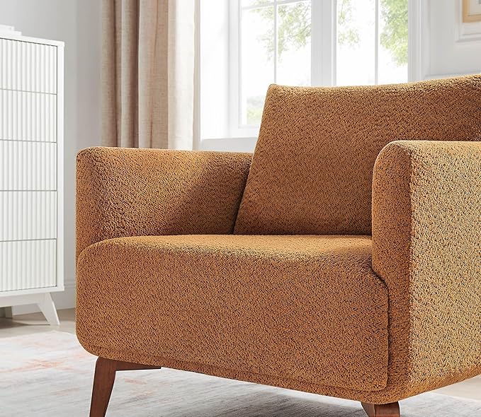 Oversized Accent Chair Modern Boucle Armchair for Living Room- 37" Wide Accent Chair with Solid Wood Legs, Curry Upholstered Lounge Chair for Bedroom & Office, Cozy Reading Chair (Easy Assembly)