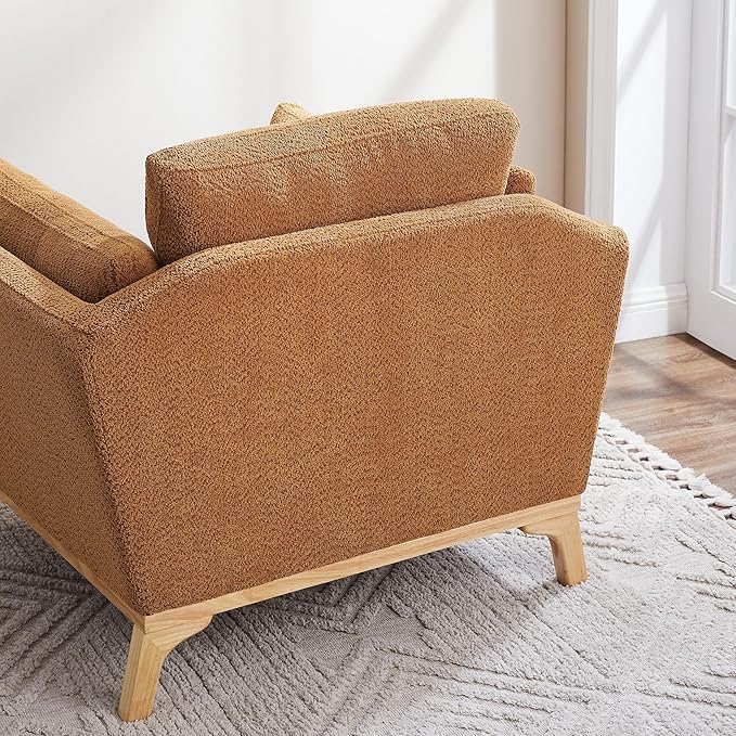 Large-Sized Accent Chair, Thick Cushion Bedroom Reading Chair, Comfortable Living Room Single Sofa, Boucle Curry