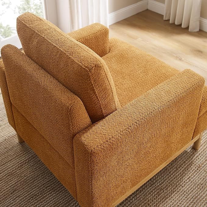 Oversized Accent Chair, Mid Century Modern Upholstered Armchair for Living Room, Comfy Chair for Bedroom Reading Chair, Single Sofa for Small Space with Rubberwood Base
