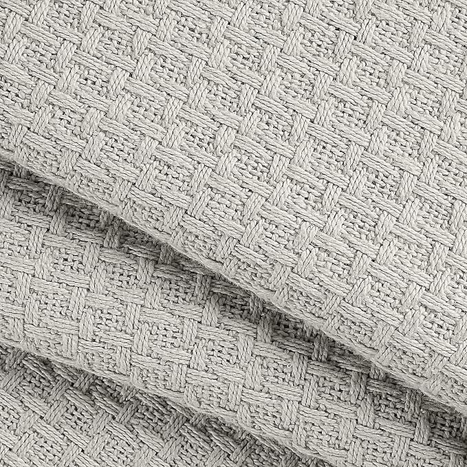 BELIZZI HOME 100% Cotton Bed Blanket, Breathable Bed Blanket Full Queen Size, Cotton Thermal Blankets Full Queen, Perfect for Layering Any Bed for All Season, Light Grey