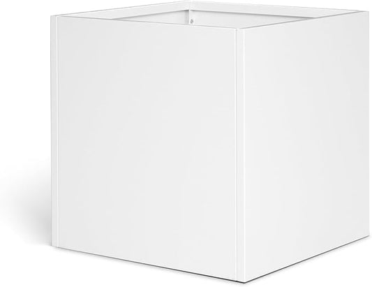 White Steel Planter Square Outdoor Planters Galvanized Steel Planter Box Indoor Metal Large Planters Cube Heavy Duty Flower Pot 26 Inch Modern Commercial Residential for Trees Patio Deck Yard Garden
