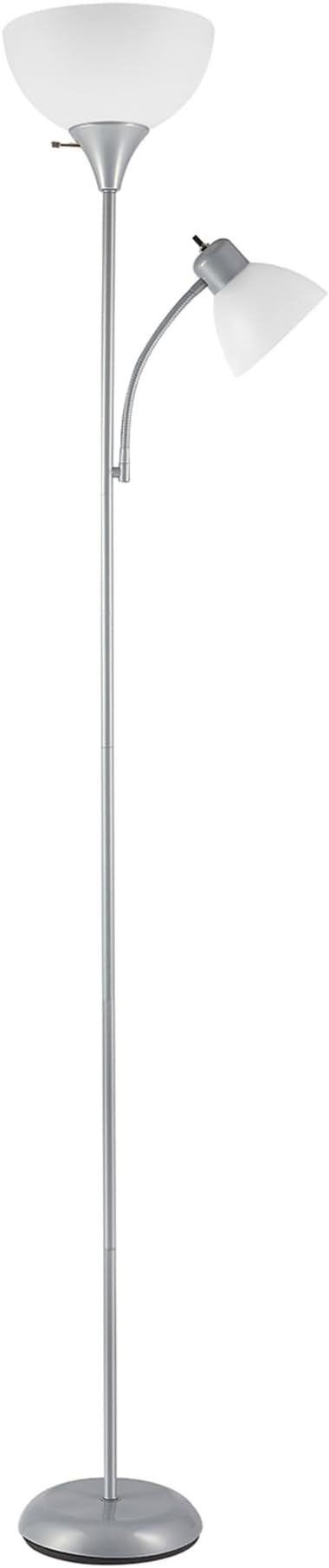 GLOBE Electric 67134 72" Torchiere Floor Lamp and Adjustable Reading Light, Silver, Frosted Shade, Dual Rotary Switch, 3-Step Dimming, Modern Lighting for Living Room or Office, Timeless