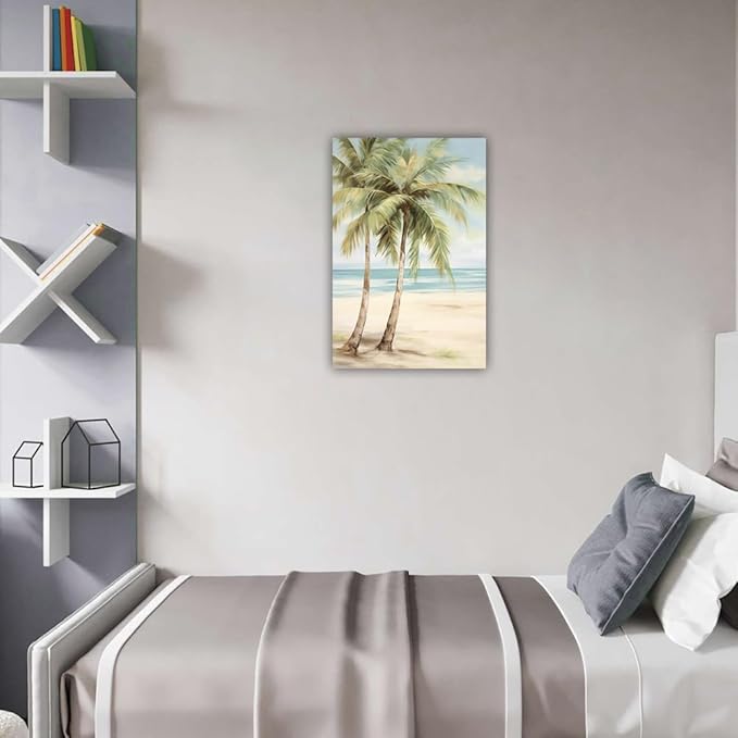 LURENCZH Tropical Beach Canvas Wall Art Seaside Palm Tree Picture Wall Decor Ocean Scenery Painting Prints for Bathroom Decor Framed(Beach-2,28.00" x 42.00")
