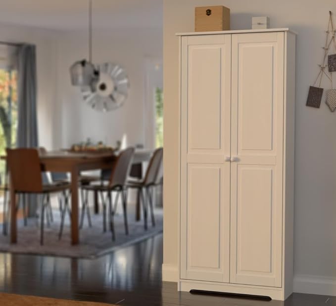 Pantry Cabinet Storage Cabinet with 2 Doors Solid Wood - Adjustable Shelves for Kitchen, Dining Room, or Utility Room Organization