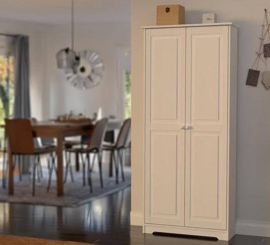Pantry Cabinet Storage Cabinet with 2 Doors Solid Wood - Adjustable Shelves for Kitchen, Dining Room, or Utility Room Organization