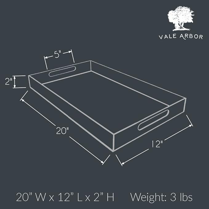 White Acrylic Serving Tray for Vanity, Bathroom, Ottoman, Organizer and Décor with Handles (Rectangle, Large)