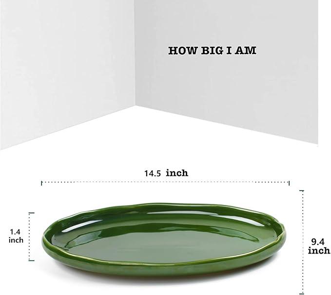 vicrays Ceramic Serving Platter Tray - Extra Large Oval 14.5 Inch Porcelain Dinner Plates Long Serving Dish Set - for Party Restaurant Food Meat Sushi Fish Turkey Platter - Green