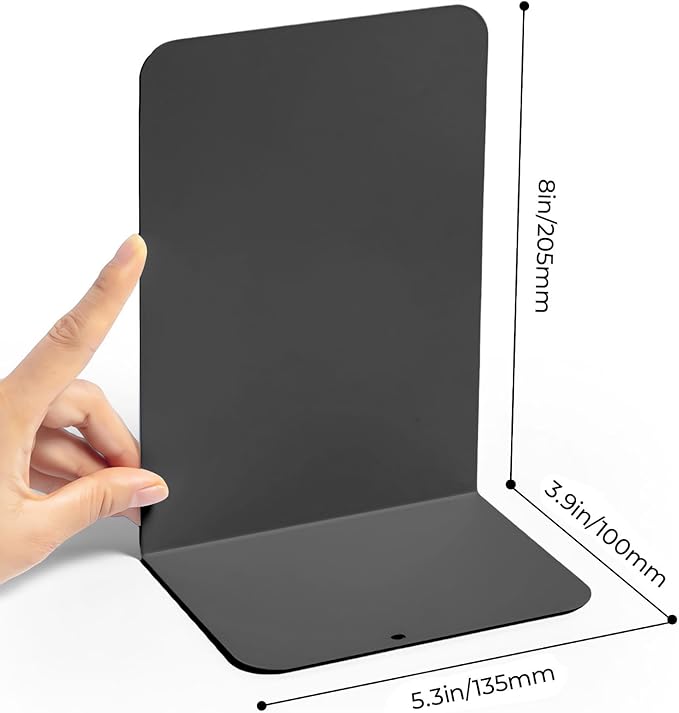 M&G Book Ends 1 Pair, Black Large Metal Bookends for Shelves, L-Type Book Stopper for Heavy Books, Non-Skid Bookstand for Office Home School Supplies
