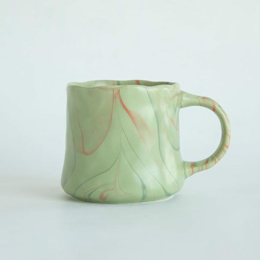 Abstract Art Ceramic Coffee Mugs Set - 1 Pack, Mint Green with Red and White Accents, Handcrafted Design for Modern Kitchen or Office
