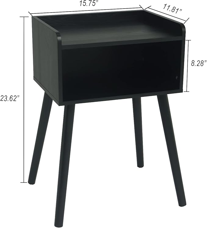 MaxSmeo Nightstand, Mid Century Modern Side Table Bedroom with Storage, Small End Bedside Table with Solid Wood Legs for Living Room, Office Small Spaces (Black)